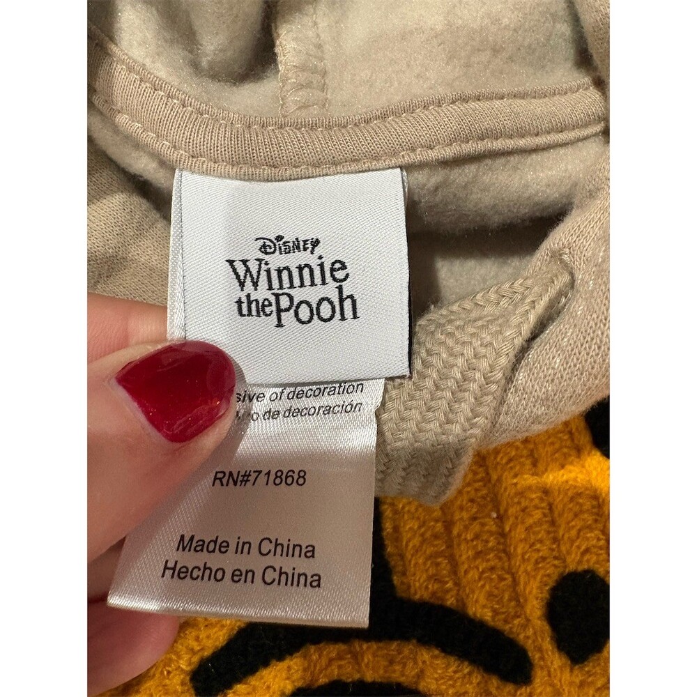 Disney Winnie the Pooh Hoodie Unisex Size L Beige Pullover Embroidered - Picture 8 of 10